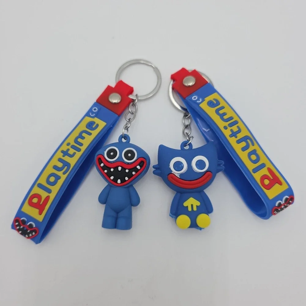 Brand New! 2 Pc Poppy Playtime Huggy Wuggy Charm Keychains With Wrist Strap PVC